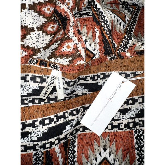 New LIVE 4 TRUTH Top Women's Size XL Brown Black Aztec Print Boho Tunic Blouse - Picture 6 of 6